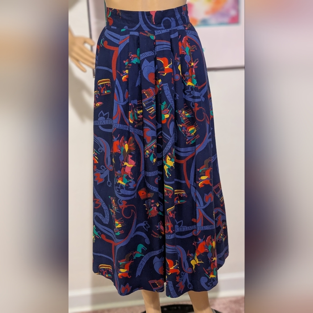 Medieval Patterned Blue Maxi Skirt Size 5